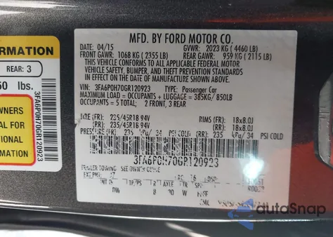 2016 Ford Fusion Se z USA, uszkodzony, nr VIN 3FA6P0H70GR120923